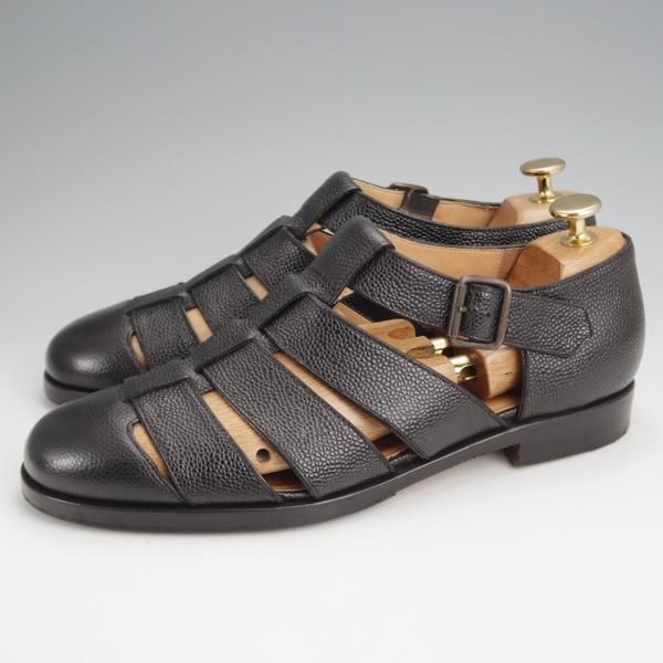 極上★(伊)F.LLIジャコメッティ SIZE 40【定価￥86,900-★グルカサンダル/FG166】グレインレザー/黒/メンズ/Giacometti★j857