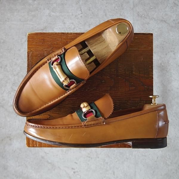 極上★(伊)GUCCI/グッチ SIZE 7【貴重★シェリーライン/ビットローファー】スリッポン/薄茶/メンズ★j859