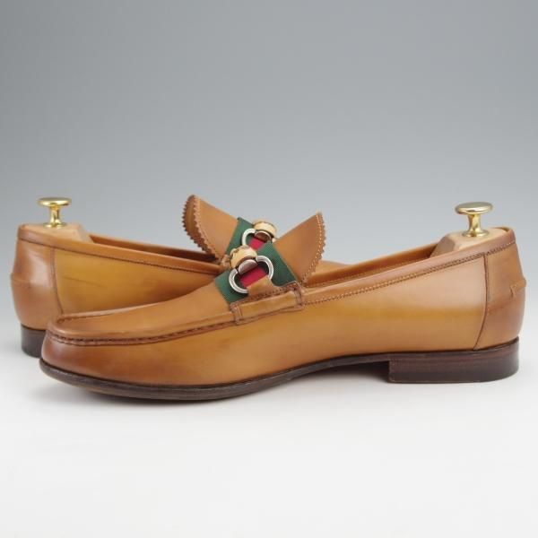 極上★(伊)GUCCI/グッチ SIZE 7【貴重★シェリーライン/ビットローファー】スリッポン/薄茶/メンズ★j859