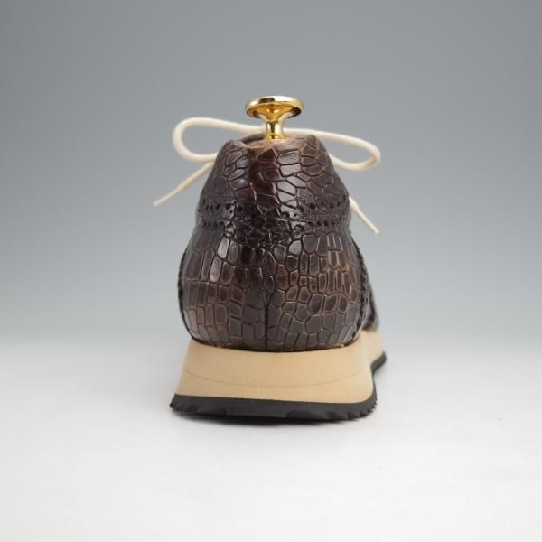 ほぼ未使用★(スペイン製)ZAMPIERE/ザンピエレ SIZE 6.5【★レザースニーカー/クロコ型押し】フルブローグ/濃茶/メンズ★j867