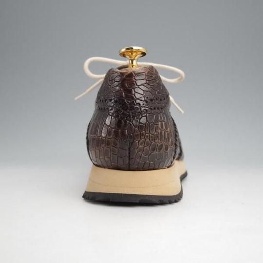 ほぼ未使用★(スペイン製)ZAMPIERE/ザンピエレ SIZE 6.5【★レザースニーカー/クロコ型押し】フルブローグ/濃茶/メンズ★j867