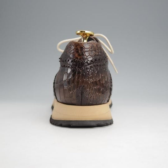 ほぼ未使用★(スペイン製)ZAMPIERE/ザンピエレ SIZE 6.5【★レザースニーカー/クロコ型押し】フルブローグ/濃茶/メンズ★j867