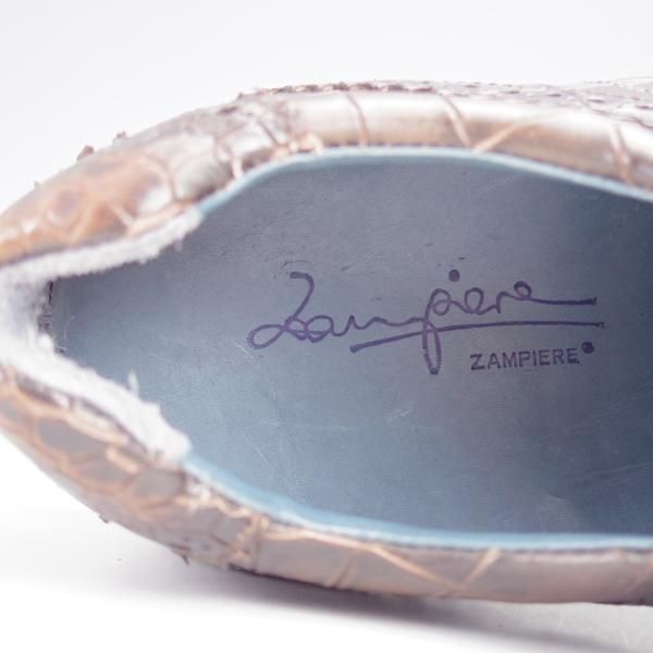 ほぼ未使用★(スペイン製)ZAMPIERE/ザンピエレ SIZE 6.5【★レザースニーカー/クロコ型押し】フルブローグ/濃茶/メンズ★j867