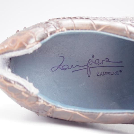 ほぼ未使用★(スペイン製)ZAMPIERE/ザンピエレ SIZE 6.5【★レザースニーカー/クロコ型押し】フルブローグ/濃茶/メンズ★j867