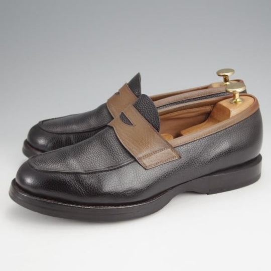 ★(浅草)H.ARAI/荒井弘史靴研究所 UK7程度【注文価格￥75,600-★H.ARAIソール仕様/パターンオーダー品】FA-137/ローファー/黒×灰茶★j878