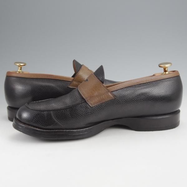 ★(浅草)H.ARAI/荒井弘史靴研究所 UK7程度【注文価格￥75,600-★H.ARAIソール仕様/パターンオーダー品】FA-137/ローファー/黒×灰茶★j878