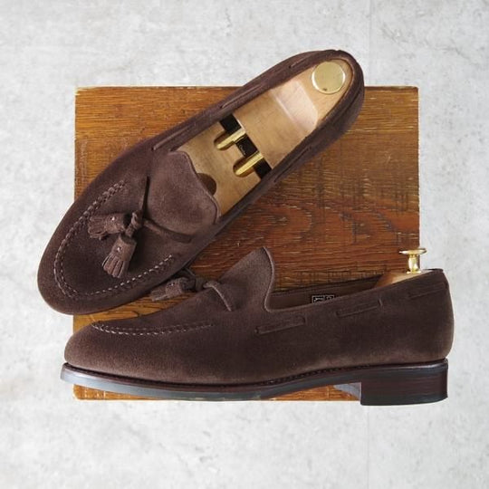 極美品★(スペイン製)TLB Mallorca/ティーエルビー SIZE 7【定価￥55,000-★タッセルローファー/656】LANCASTER/スエード/濃茶★j881