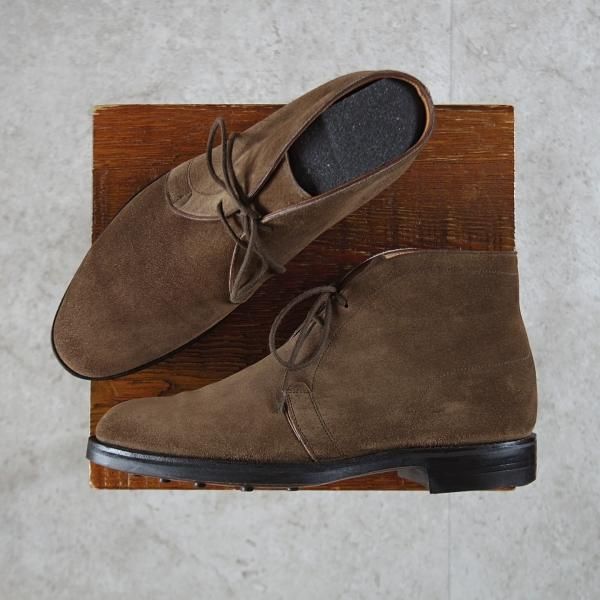 極美品★ジョンロブ 5E【貴重★PARISロゴ時代の製品/ダイナイトソール仕様】KRASNA/チャッカブーツ/スエード/茶/メンズ/JOHN LOBB★j896