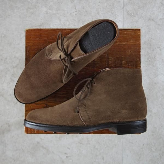 極美品★ジョンロブ 5E【貴重★PARISロゴ時代の製品/ダイナイトソール仕様】KRASNA/チャッカブーツ/スエード/茶/メンズ/JOHN LOBB★j896