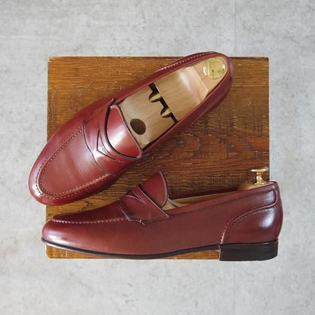 美品★(伊)ア・テストーニ SIZE 7【★コインローファー/赤茶】カーフ/メンズ/a.testoni★j906