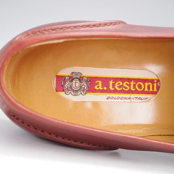 美品★(伊)ア・テストーニ SIZE 7【★コインローファー/赤茶】カーフ/メンズ/a.testoni★j906