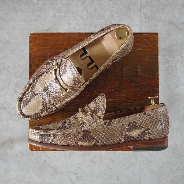 極上★(伊)F.LLIジャコメッティ SIZE 41【貴重★パイソン革/コインローファー/FG291】Luigino/薄茶/メンズ/Giacometti★j956