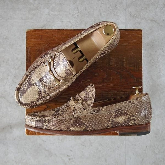 極上★(伊)F.LLIジャコメッティ SIZE 41【貴重★パイソン革/コインローファー/FG291】Luigino/薄茶/メンズ/Giacometti★j956