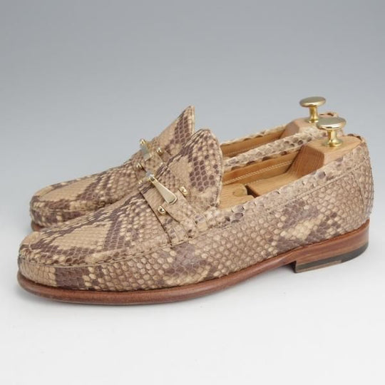 極上★(伊)F.LLIジャコメッティ SIZE 41【貴重★パイソン革/コインローファー/FG291】Luigino/薄茶/メンズ/Giacometti★j956