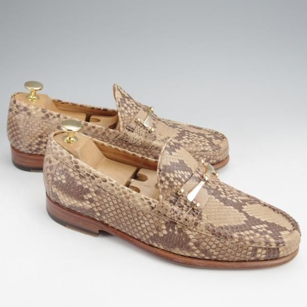 極上★(伊)F.LLIジャコメッティ SIZE 41【貴重★パイソン革/コインローファー/FG291】Luigino/薄茶/メンズ/Giacometti★j956