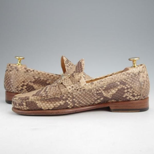 極上★(伊)F.LLIジャコメッティ SIZE 41【貴重★パイソン革/コインローファー/FG291】Luigino/薄茶/メンズ/Giacometti★j956