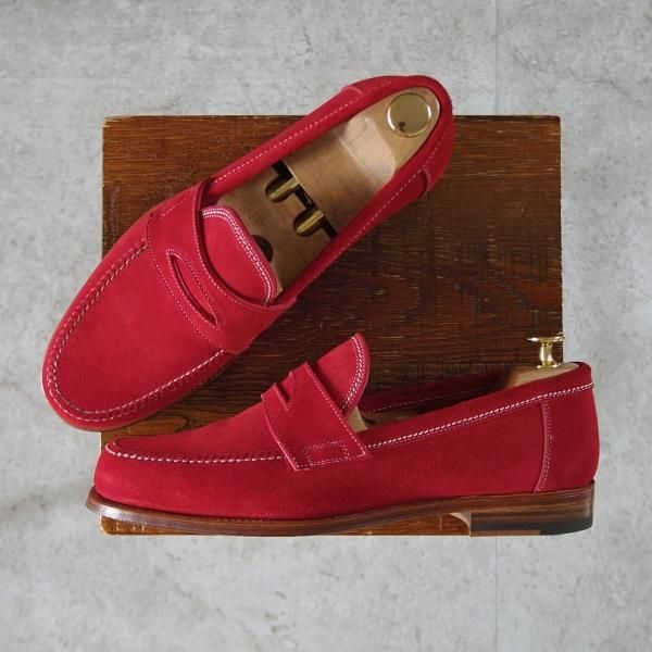 未使用★(伊)F.LLIジャコメッティ SIZE 41【モデル定価￥97,900-★コインローファー/FG254】スエード/赤/メンズ/Giacometti★j957