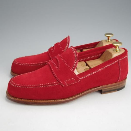 未使用★(伊)F.LLIジャコメッティ SIZE 41【モデル定価￥97,900-★コインローファー/FG254】スエード/赤/メンズ/Giacometti★j957