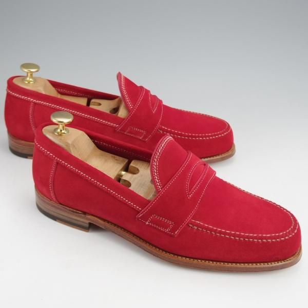 未使用★(伊)F.LLIジャコメッティ SIZE 41【モデル定価￥97,900-★コインローファー/FG254】スエード/赤/メンズ/Giacometti★j957