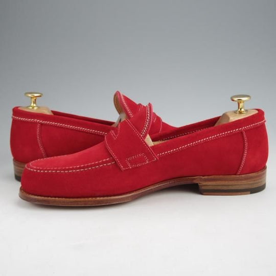 未使用★(伊)F.LLIジャコメッティ SIZE 41【モデル定価￥97,900-★コインローファー/FG254】スエード/赤/メンズ/Giacometti★j957