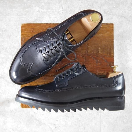 極美品★(伊)F.LLIジャコメッティ SIZE 42【シャークソール仕様★ロングウイング/FG216】Massimo/カーフ/紺/Giacometti★j960