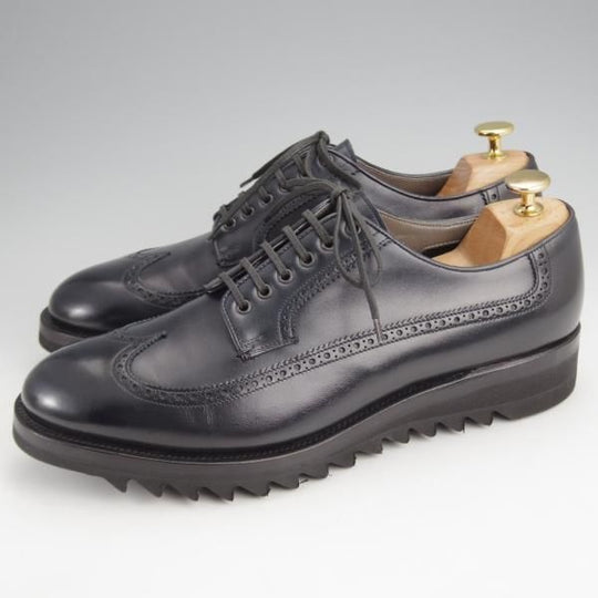 極美品★(伊)F.LLIジャコメッティ SIZE 42【シャークソール仕様★ロングウイング/FG216】Massimo/カーフ/紺/Giacometti★j960