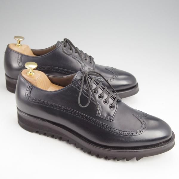 極美品★(伊)F.LLIジャコメッティ SIZE 42【シャークソール仕様★ロングウイング/FG216】Massimo/カーフ/紺/Giacometti★j960