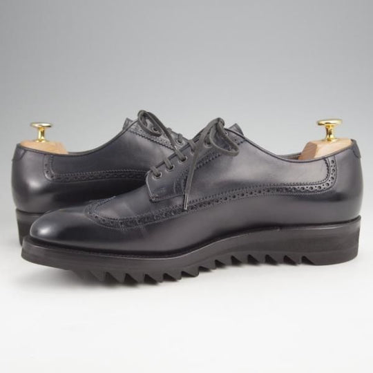 極美品★(伊)F.LLIジャコメッティ SIZE 42【シャークソール仕様★ロングウイング/FG216】Massimo/カーフ/紺/Giacometti★j960