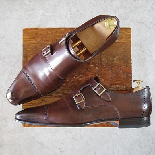 ★(伊)サントーニ SIZE 8【★ダブルモンク/14798】カーフ/濃茶/メンズ/Santoni★j971