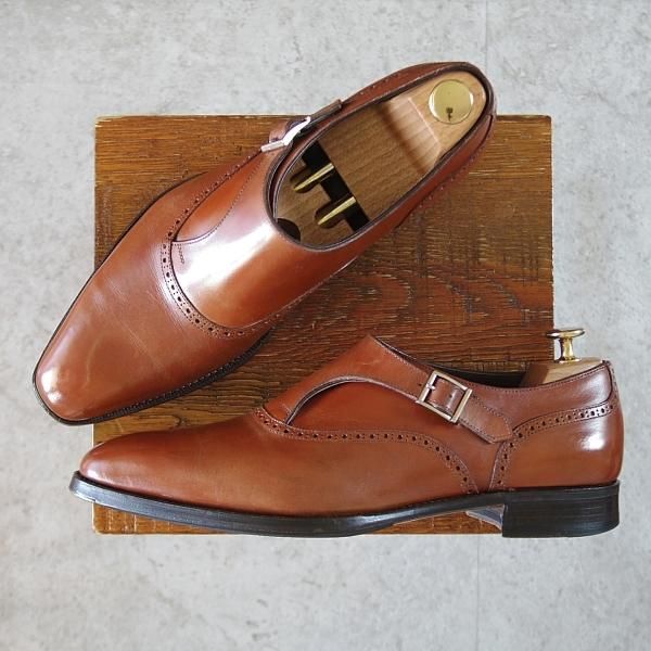 ★三陽山長 SIZE 8.5【定価￥80,300-★帯之介/R309ラスト】サイドモンク/カーフ/茶/メンズ/TAINOSUKE/Sanyo Yamacho★j972