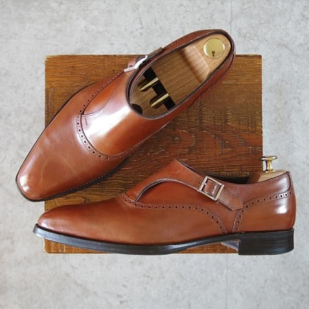 ★三陽山長 SIZE 8.5【定価￥80,300-★帯之介/R309ラスト】サイドモンク/カーフ/茶/メンズ/TAINOSUKE/Sanyo Yamacho★j972