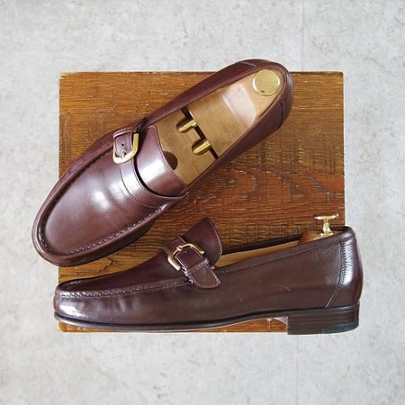 美品★(伊)タニノクリスチー SIZE 7.5【定価10万円以上★ストラップ/ローファー】カーフ/濃茶/メンズ/TANINO CRISCI★j973