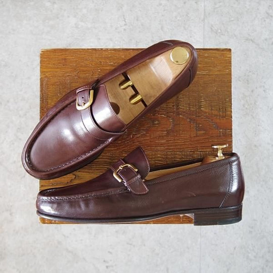 美品★(伊)タニノクリスチー SIZE 7.5【定価10万円以上★ストラップ/ローファー】カーフ/濃茶/メンズ/TANINO CRISCI★j973