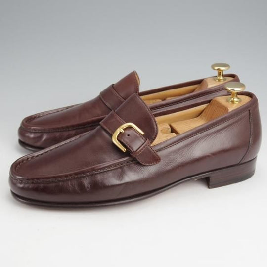 美品★(伊)タニノクリスチー SIZE 7.5【定価10万円以上★ストラップ/ローファー】カーフ/濃茶/メンズ/TANINO CRISCI★j973