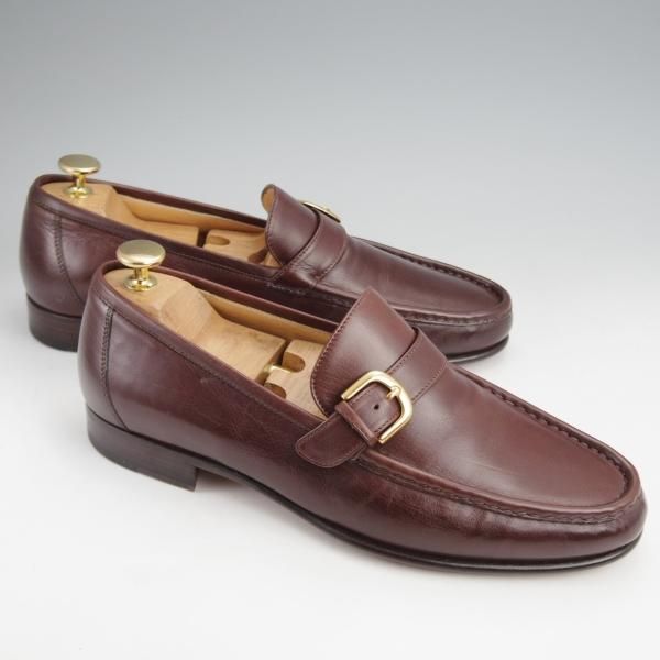 美品★(伊)タニノクリスチー SIZE 7.5【定価10万円以上★ストラップ/ローファー】カーフ/濃茶/メンズ/TANINO CRISCI★j973