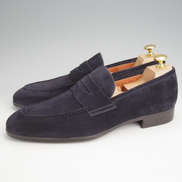 未使用★(伊)サントーニ SIZE 5.5【現行モデル定価￥102,300-★コインローファー/14944】スエード/紺/メンズ/Santoni★j999
