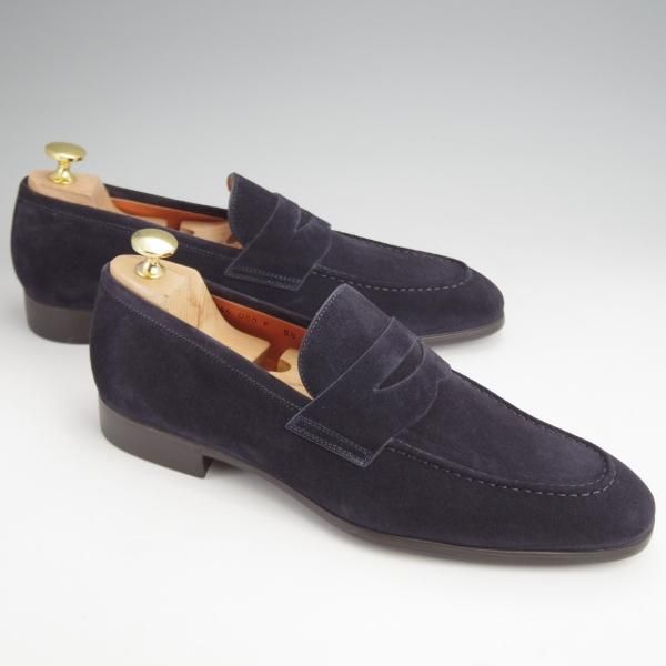 未使用★(伊)サントーニ SIZE 5.5【現行モデル定価￥102,300-★コインローファー/14944】スエード/紺/メンズ/Santoni★j999