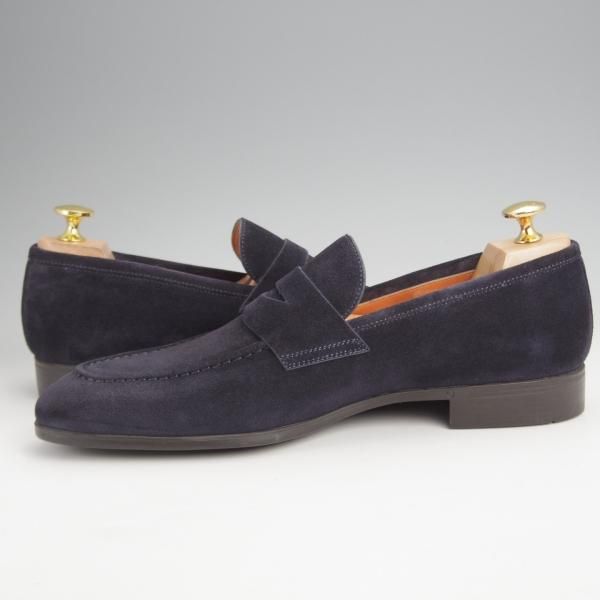 未使用★(伊)サントーニ SIZE 5.5【現行モデル定価￥102,300-★コインローファー/14944】スエード/紺/メンズ/Santoni★j999