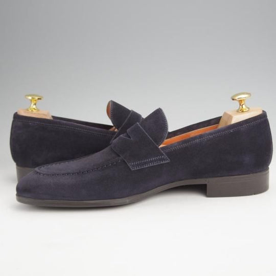 未使用★(伊)サントーニ SIZE 5.5【現行モデル定価￥102,300-★コインローファー/14944】スエード/紺/メンズ/Santoni★j999