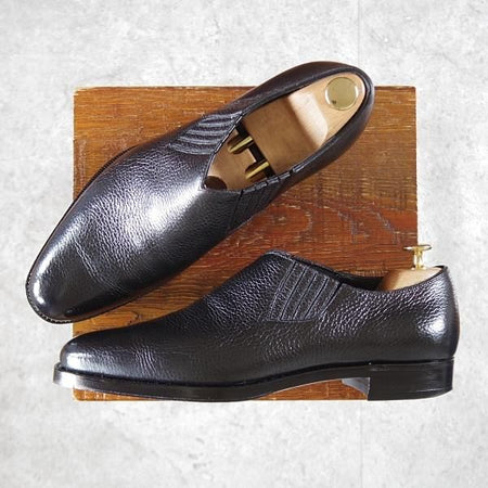 美品★(台東区)ジョーワークス SIZE 7.5【注文価格￥112,200〜★Wholecut lazyman/黒】サイドエラスティック/シボ革/JOE WORKS★k007