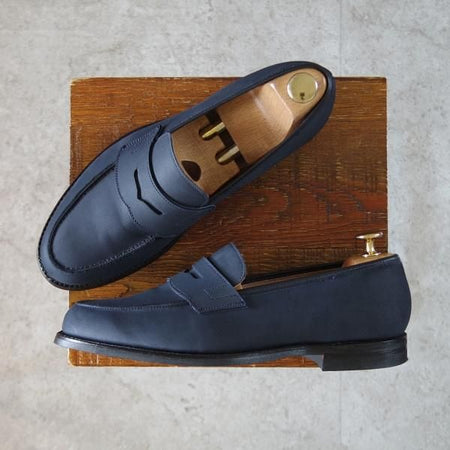 極美品★クロケット&ジョーンズ 7E【貴重★バーニーズNY別注/BROOKLYN】391ラスト/コインローファー/ヌバック/紺/Crockett&Jones★k024