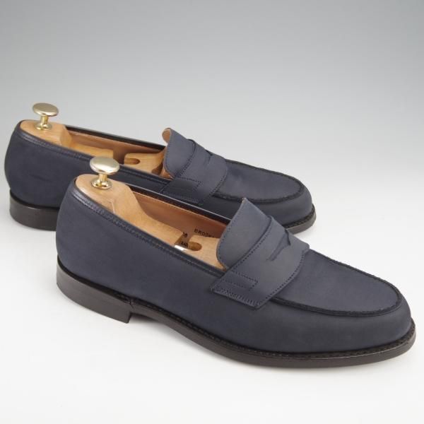 極美品★クロケット&ジョーンズ 7E【貴重★バーニーズNY別注/BROOKLYN】391ラスト/コインローファー/ヌバック/紺/Crockett&Jones★k024