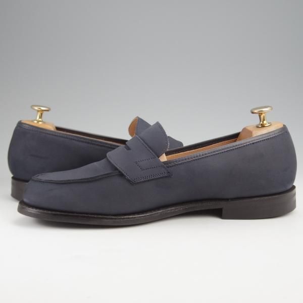 極美品★クロケット&ジョーンズ 7E【貴重★バーニーズNY別注/BROOKLYN】391ラスト/コインローファー/ヌバック/紺/Crockett&Jones★k024