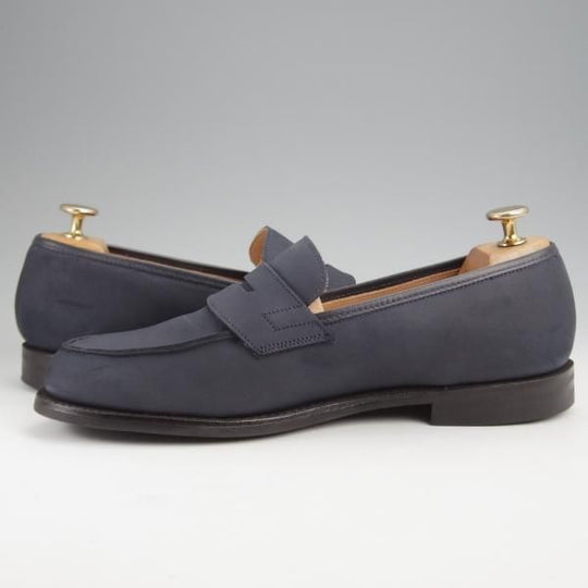 極美品★クロケット&ジョーンズ 7E【貴重★バーニーズNY別注/BROOKLYN】391ラスト/コインローファー/ヌバック/紺/Crockett&Jones★k024