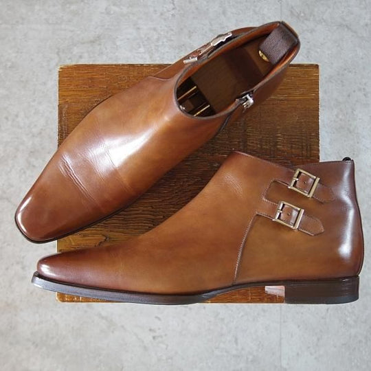 ★(伊)サントーニ SIZE 8.5【定価￥159,500-★ダブルモンク/サイドジップブーツ】16276/カーフ/茶/メンズ/Santoni★k027