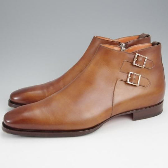 ★(伊)サントーニ SIZE 8.5【定価￥159,500-★ダブルモンク/サイドジップブーツ】16276/カーフ/茶/メンズ/Santoni★k027