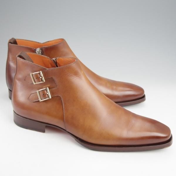★(伊)サントーニ SIZE 8.5【定価￥159,500-★ダブルモンク/サイドジップブーツ】16276/カーフ/茶/メンズ/Santoni★k027
