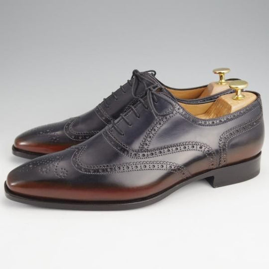 未使用★(伊)フランチェスコ・ベニーニョ SIZE 8【紺〜赤茶系パティーヌ★フルブローグ/4564】カーフ/メンズ/Francesco Benigno★k044