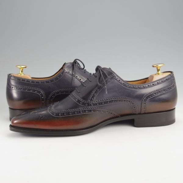 未使用★(伊)フランチェスコ・ベニーニョ SIZE 8【紺〜赤茶系パティーヌ★フルブローグ/4564】カーフ/メンズ/Francesco Benigno★k044