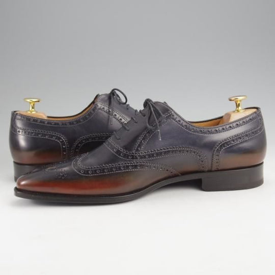 未使用★(伊)フランチェスコ・ベニーニョ SIZE 8【紺〜赤茶系パティーヌ★フルブローグ/4564】カーフ/メンズ/Francesco Benigno★k044